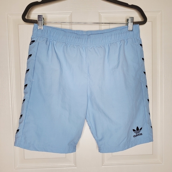 Adidas Blue Repeat Trefoil Graphic Logo Swim Shorts - Picture 3 of 9